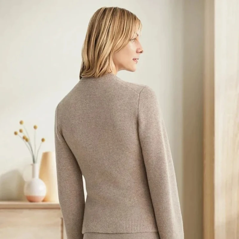 

2025 однотонный однобортный свитер с круглым вырезом, женская уличная одежда для поездок на работу, осенняя мода, женский вязаный кардиган с длинными рукавами