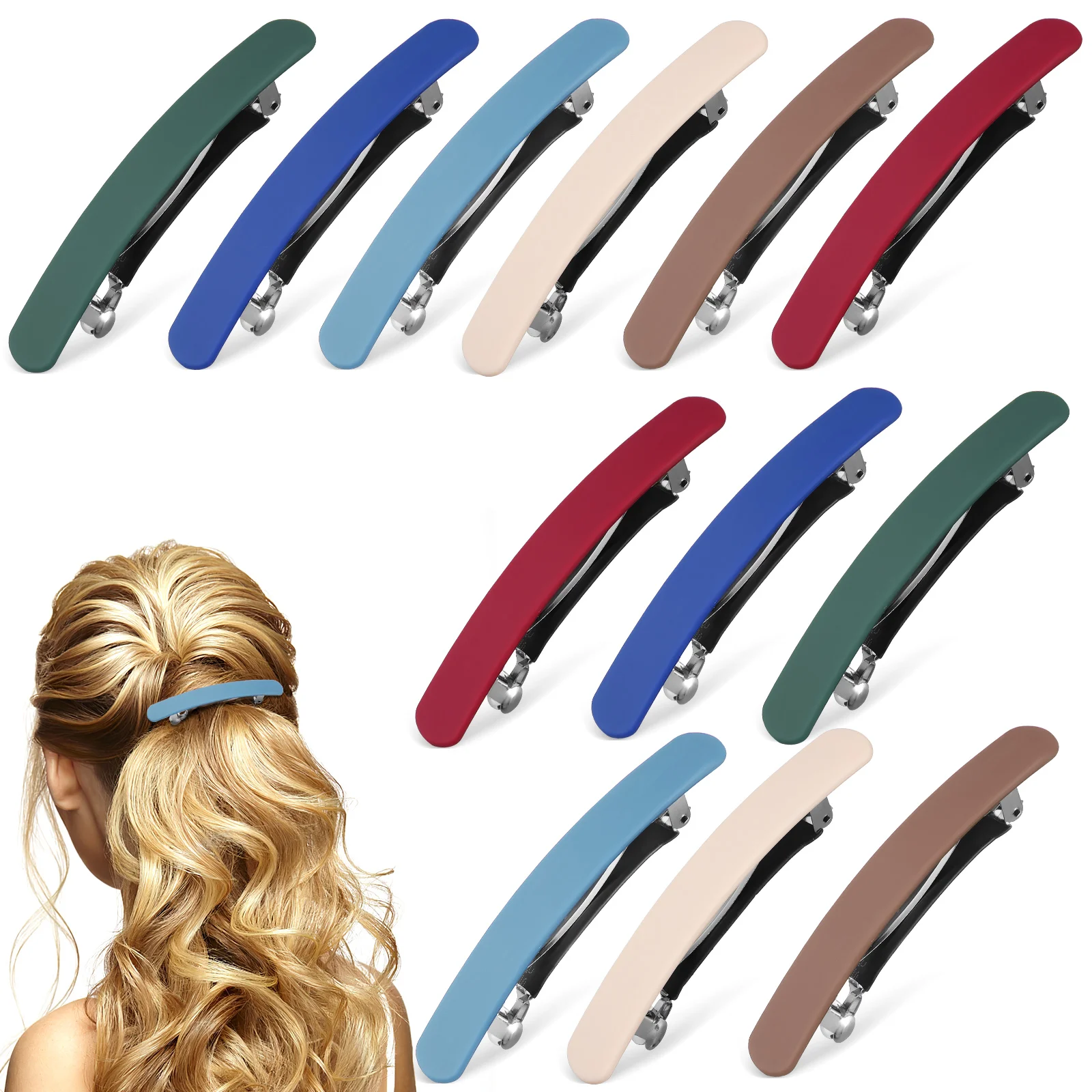 

12 Pcs Frosted Clips Matte Plastic Spring Barrettes for Women Thick Hair Flat French Pins Hair Care Styling Tools