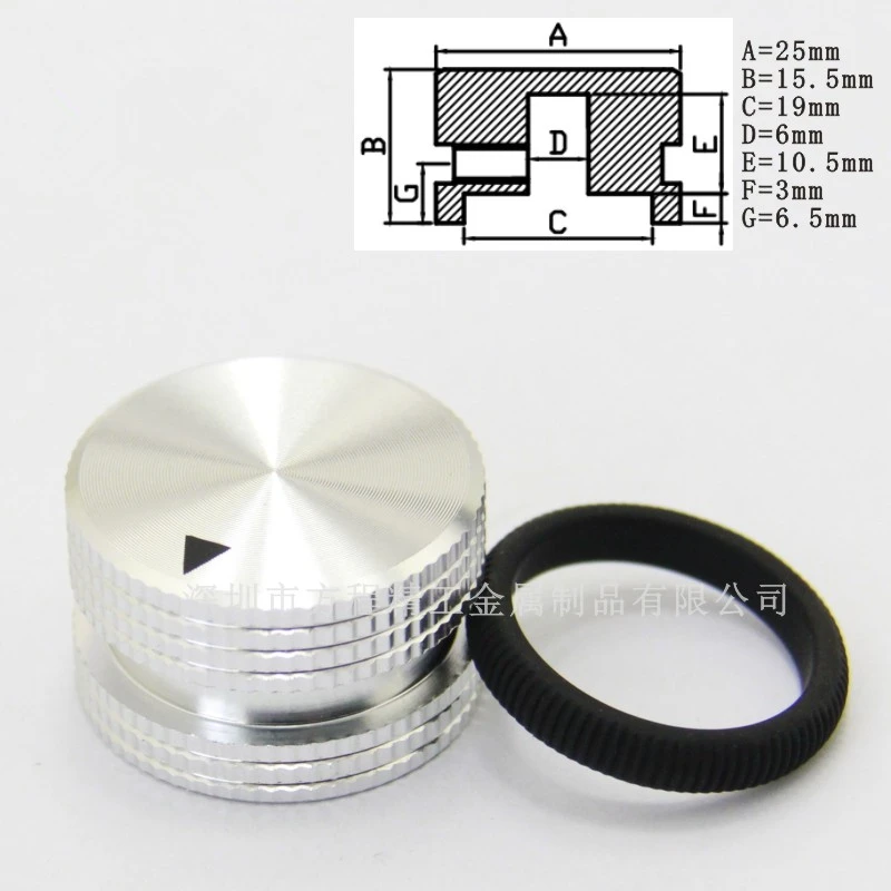 1pcs Silver Aluminum Alloy Rubber Ring Rotary Electronic Control Potentiometer Encoder Audio Knob Screw Type 25 X 15.5mm (DH)