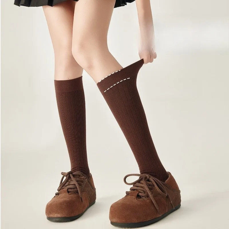 1/6 Pairs الخريف والشتاء موضة المرقعة الرجعية نصف أنبوب سليم الساق العجل الجوارب تبدو ضئيلة تنوعا أحذية بوت قصيرة الجوارب النسائية #2