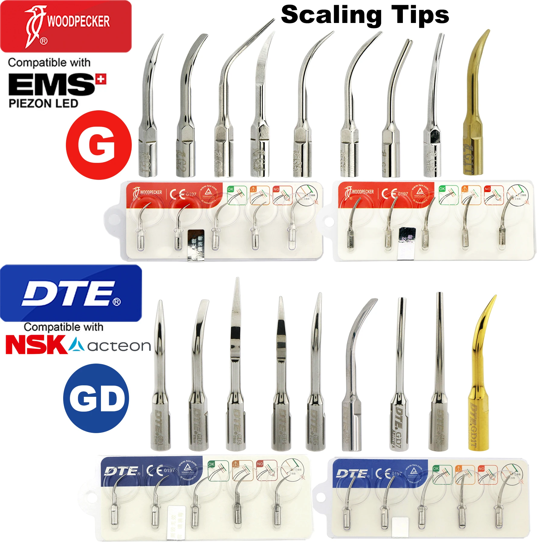 

Woodpecker DTE Dental Ultrasonic Scaler Tips G/GD Scaling Tip Fit EMS UDS NSK SATELEC MECTRON Scaler Handpiece Dentist Tools