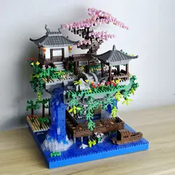 Peach Blossom Pond with Box Packing Building Block Toy Set: Chinese Architecture, Stylish Home Decor, Unique Gift for Collectors
