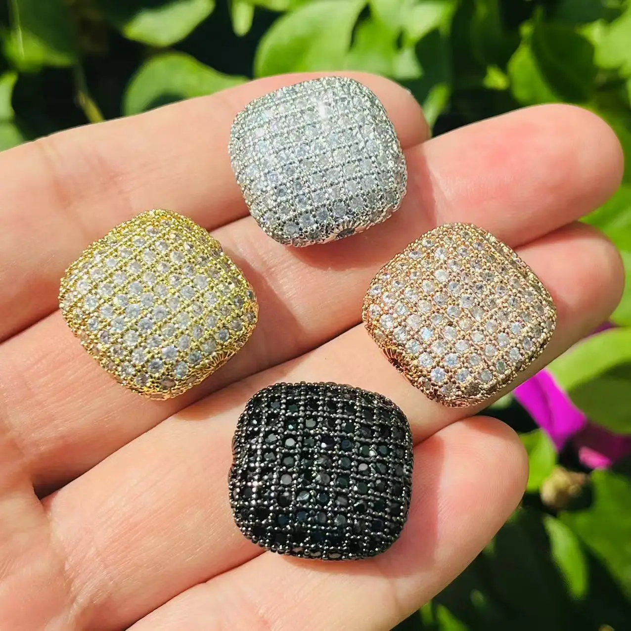 3Pcs/Lot Pave Brass Flat Square Spacer Beads for Bracelet Making