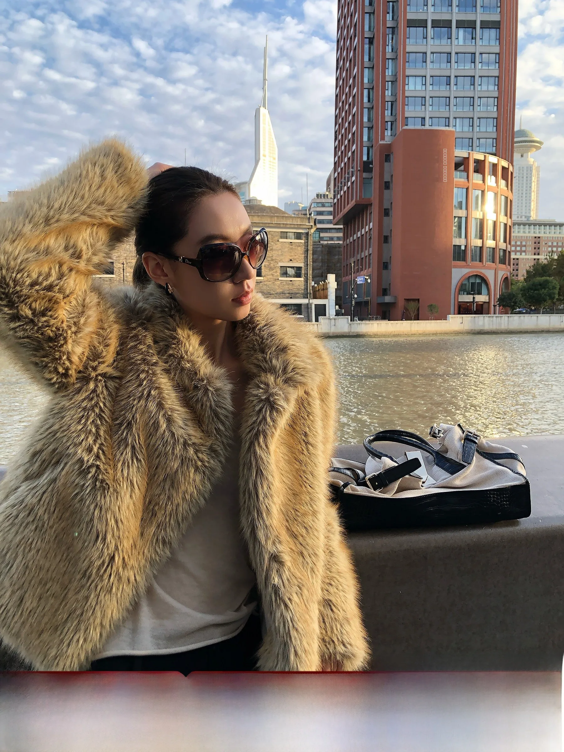 

Gakee Official Camel Colored Collared Eco-Friendly Fur Women's Winter New Sle Luxury Light Coat Plu Outerwear for Ladies