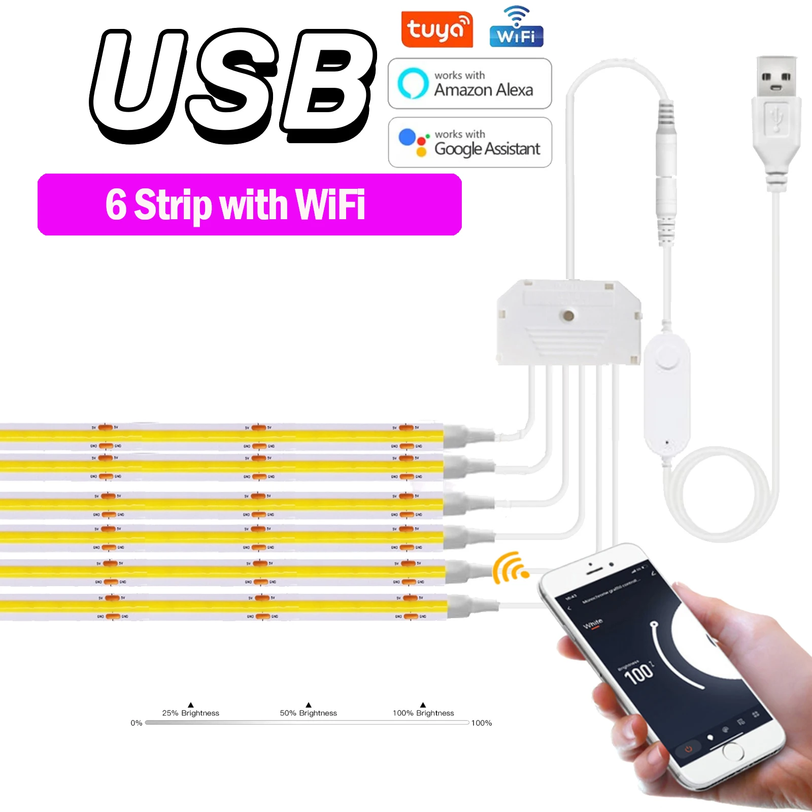 GAHADA Tuya WiFi COB LED Streifen Tuya Smart Leben APP Steuerung Dimmbare LED Streifen Licht 5V USB 320LEDs lineare Licht Wand Küche Schrank 5