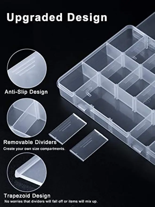 2 Pack 18 Grids Plastic Compartment Container, Bead Storage Organizer Box Case with Dividers for Jewelry Craft Tackles Tools