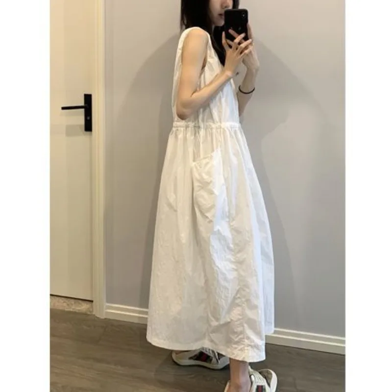 Extra-large Size Pound Beauty Quick-drying Light Sleeveless Vest Dress, Women's Summer Loose Drawstring Cinched Waist Long Dress