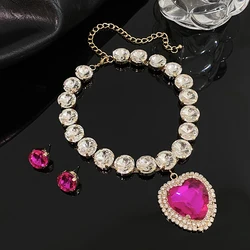 Freetry Exaggerated Luxury Rhinestone Heart Earrings Necklaces Jewelry Sets for Women Lady Engagement Wedding Party Accessories