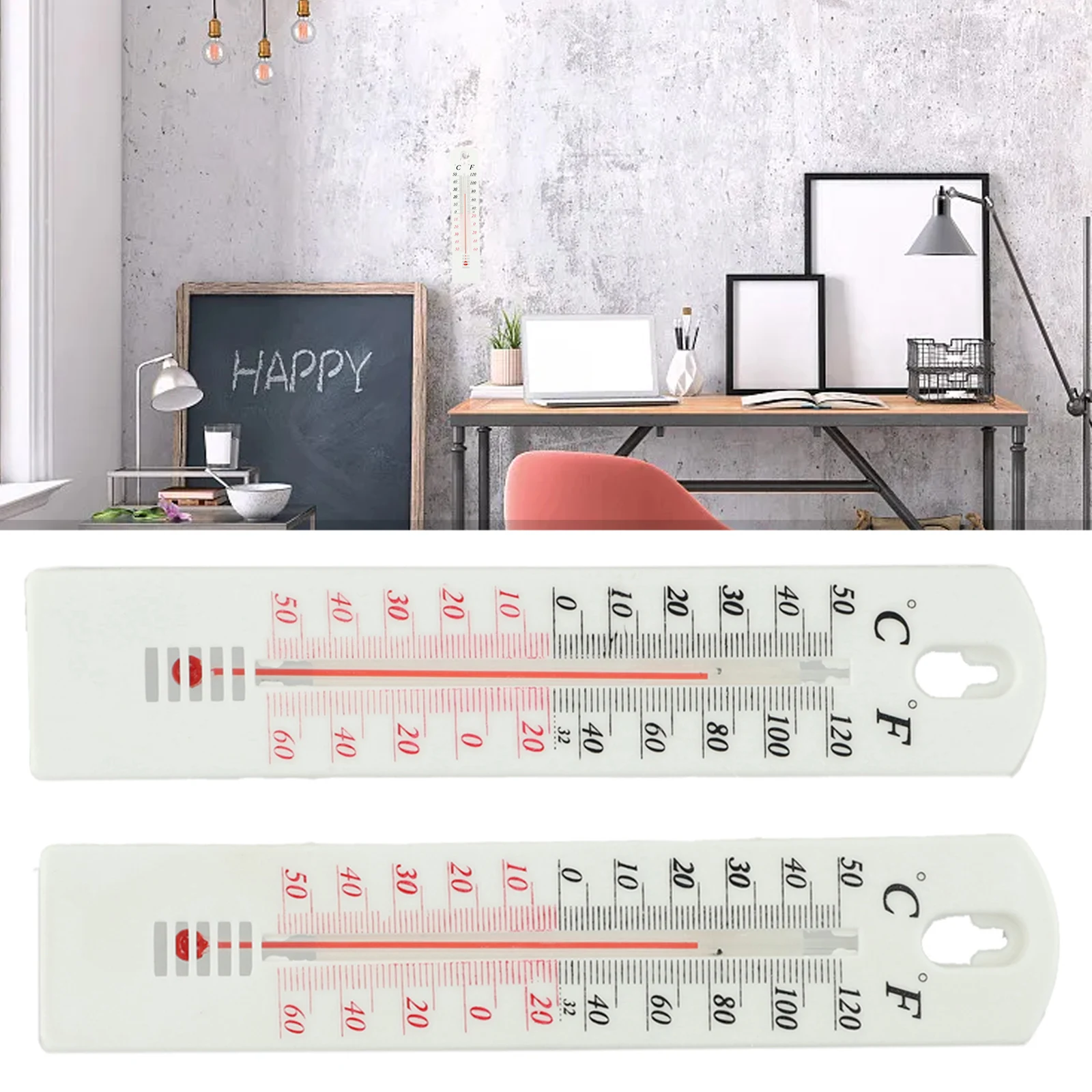 Termómetro Fahrenheit de 2 piezas, de -60 a 120 grados Fahrenheit, para exteriores, precisión para habitaciones, tamaño 196 mm x 43 mm, aproximadamente, para oficina, nuevo