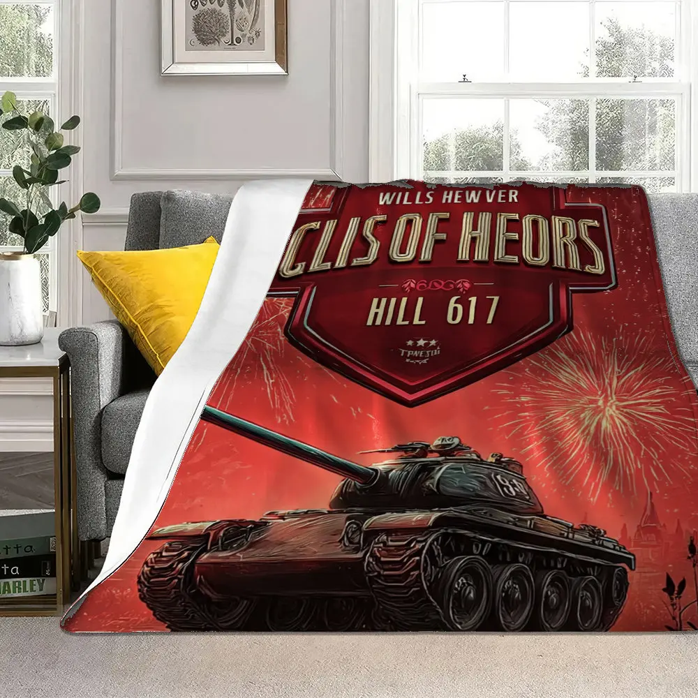 Red background tank theme Flannel printed blanket suitable for all seasons suitable for living room office sofa and travel