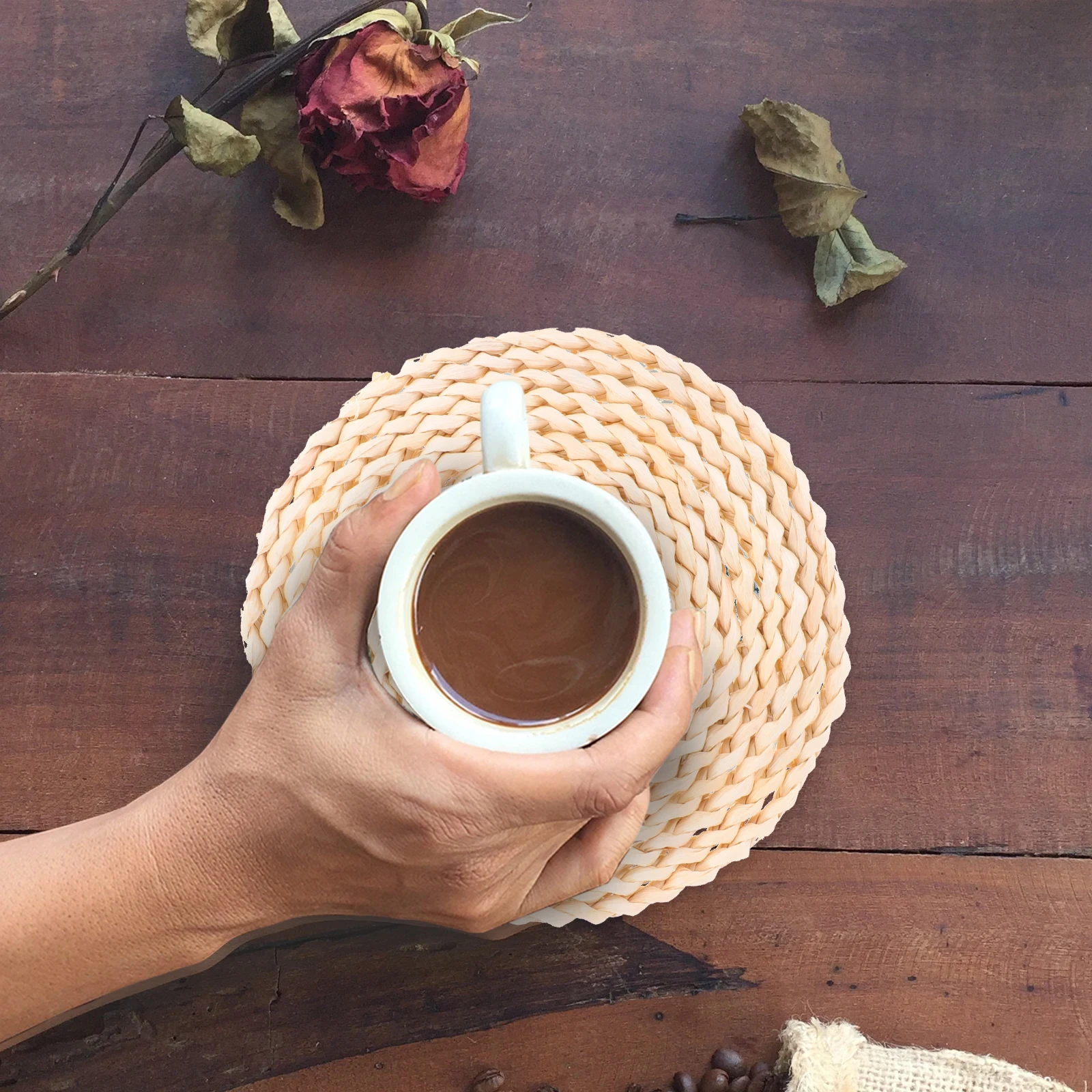 

2Pcs Handwoven Braided Placemats Natural Design Dining Table Decor Anti-Scalding Insulated Pot Mat Natural Place Mats