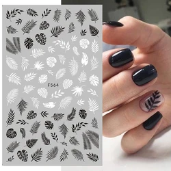 Pegatinas 3D de hoja de arce en blanco y negro, decoración de uñas, corazón geométrico, alfabeto inglés, calcomanías artísticas para uñas, deslizador de uñas
