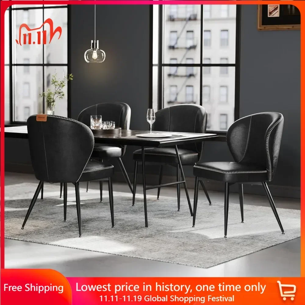 

Dining Chairs Set of 4, Upholstered Kitchen Chairs, Comfortable Seat, Synthetic Leather with Stitching, Dining Chairs Set