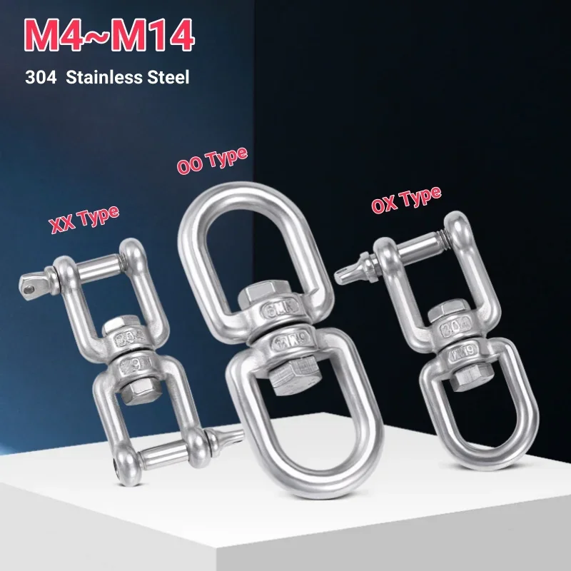 M4M5M6M8~M14 Double Ended Swivel Eye Hook Ring Connector Unloading Shackle Wire Rope Lock Chain Connecting Buckle 304 Stainless