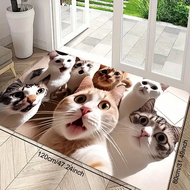Cute Cat Family Portrait Welcome Doormat Mat Pet Lover Entrance Floor Rug Polyester Waterproof Home Decor Gifts For Cat Owners