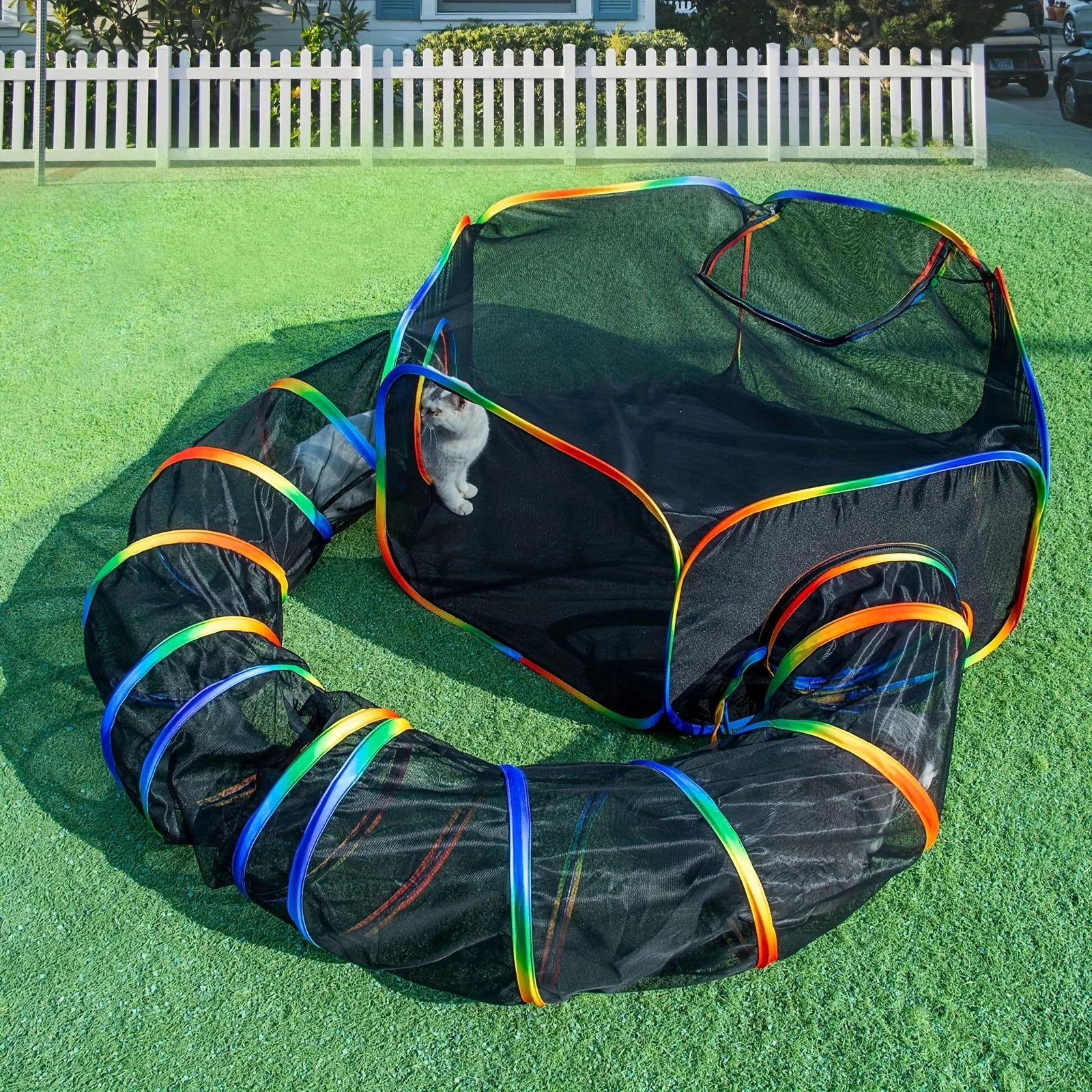 

Cat Tunnel, Outdoor Cat Enclosures Playground, Rainbow Cat Playpen For Cats, Kitty And Small Animals, Include Portable Cat Tent With Circle Cat Tunnel