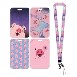 Cartoon Pig Card Holder With Lanyard Students Card Case Retractable clip Identity Card Badge Cover Boys Girls Credit holders