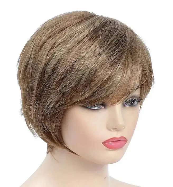 Capless Synthetic Hair Wig Natural Straight  Cut Short Wig for Women Natural Costume Wig