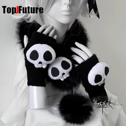 Women Men Gothic Lolita Glove Arm Cover Harajuku arm warmers Skull head Fingerless punk Wristband Y2K Girl gloves fluffy scarf