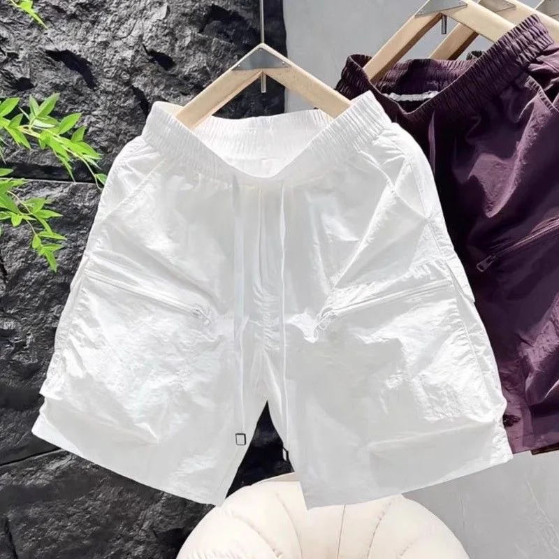 

Qui Dry Ice Silk, тонкие повседневные мужские брюки, рабочая одежда на молнии пяти четвертей, молодежная летняя дышащая свободная посадка