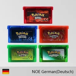 Cartuccia di gioco GBA scheda Console per videogiochi a 32 Bit Pokemon Smaragd- Feuerrote Rubin-etichetta lucida in lingua tedesca