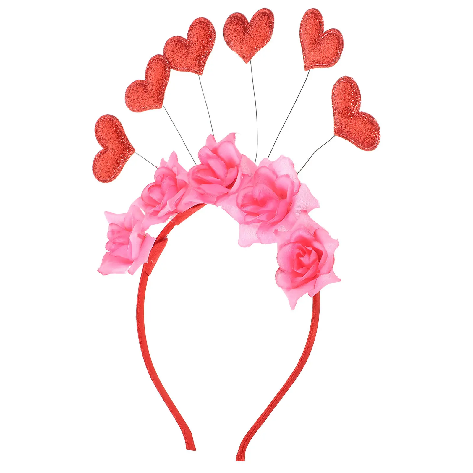 Heart Shaped Valentine Headband Featuring Romantic Rose Flower Design Soft Cloth Material Perfect for Masquerade New Year