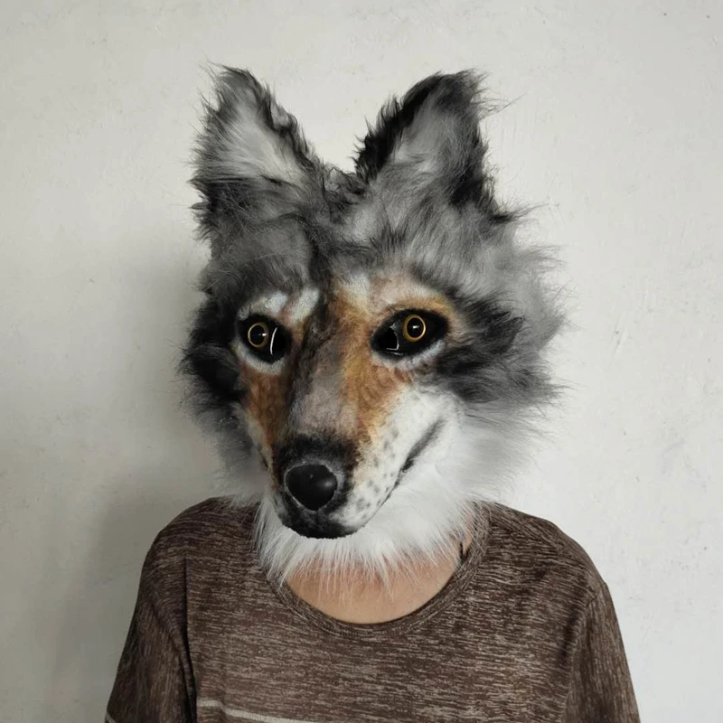 Dog Latex Mask Plush Toys Carnival Cosplay Party Props Adult Full Face Disguise Halloween Costume Funny Fur Animal Wolf Masks