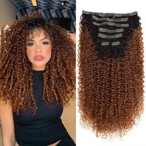 긴 제리 곱슬 머리 확장에 클립 자연 Hairpieces 합성 7 Pcs 전체 머리 유기 거짓 머리 아프리카 곱슬 머리 26
