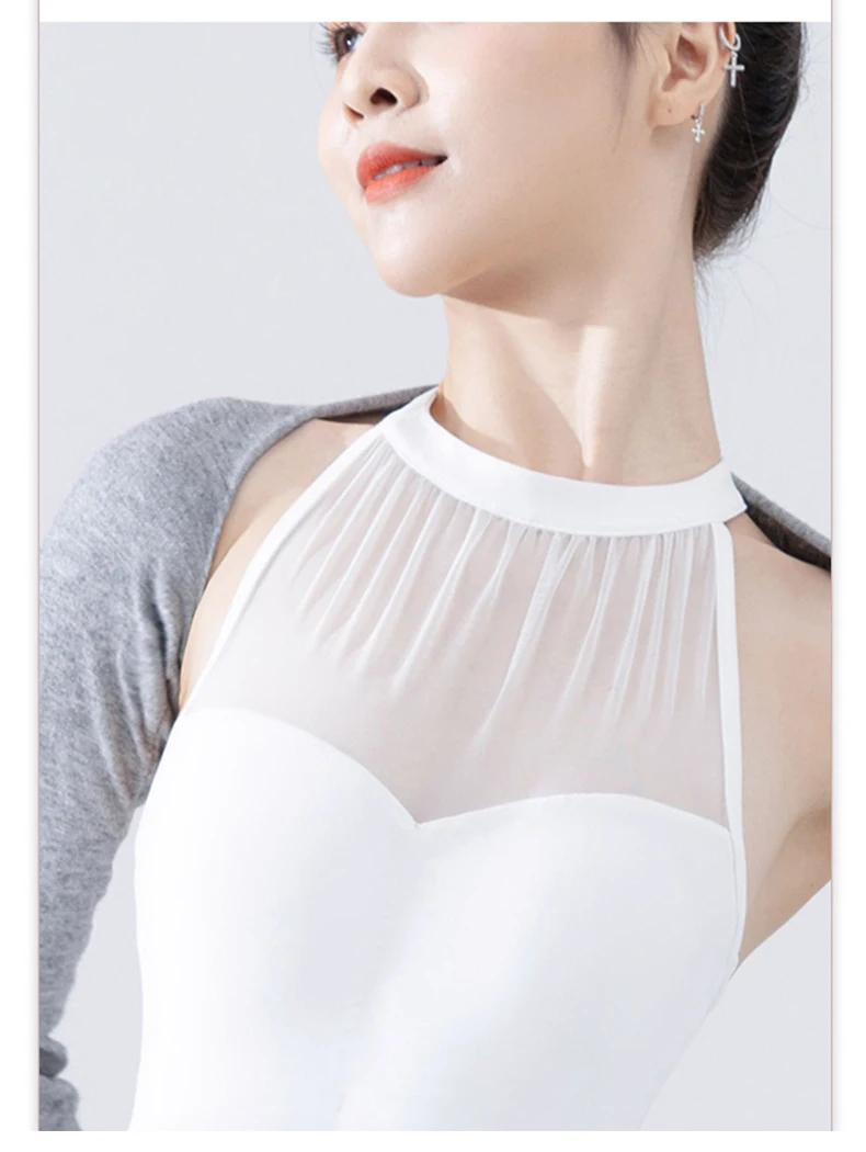 Sexy Weiß Ballett Trikot Für Frauen Erwachsene Elegante Neckholder Mesh Nähte Gymnastik Trikot Ballerina Tanz Kostüm – Detail 9