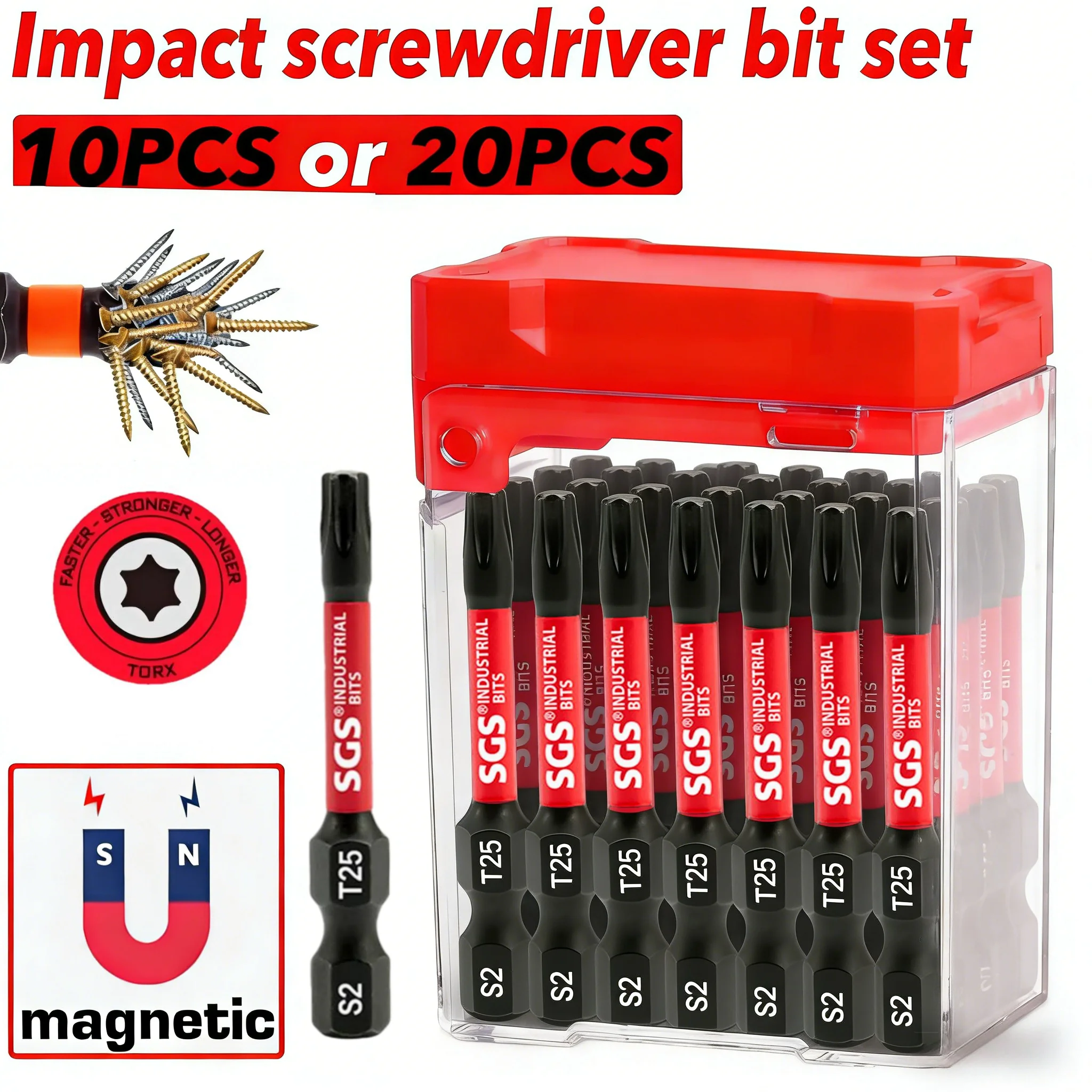 10/20-teiliges Set 50mm Verlängerte T25 Torx-Schraubendreher-Bits aus S2-Stahl mit Drehmomentpuffer, Präzisionspassform, Transparente Aufbewahrungsbox, Zubehör für Elektrobohrer und Schlagschrauber