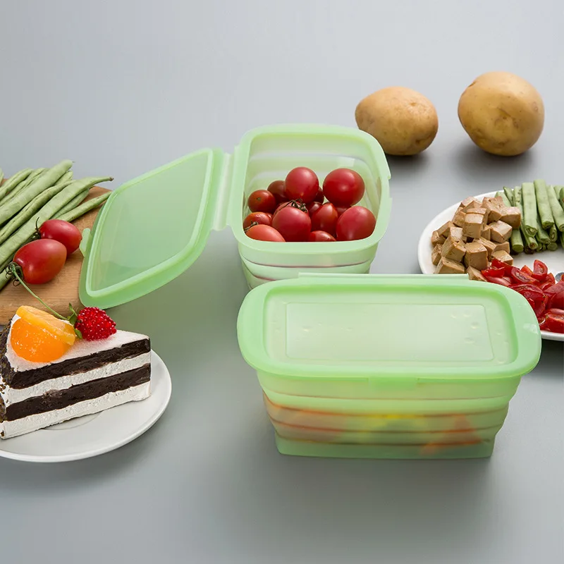 Silikon faltbare Brotdose mit Deckel Gemüse-und Obst kühler Brotdose Silikon faltbare Brotdose Lunchbox erweiterbar 1/pc