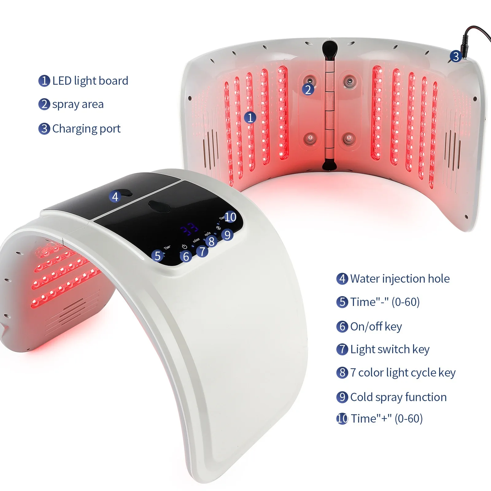 Equipamento de terapia de luz de máscara LED PDT com nano spray dobrável 7 cores máquina de beleza hidratação nutricional rejuvenescimento da pele