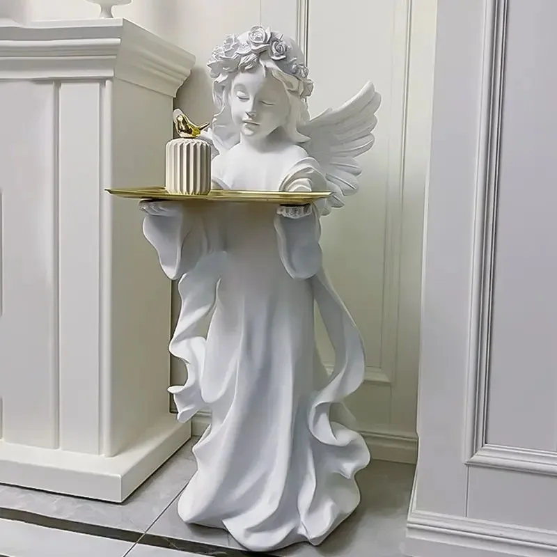 European-style retro angel floor decoration tray living room porch key Creative desktop decoration plaster statue sculpture