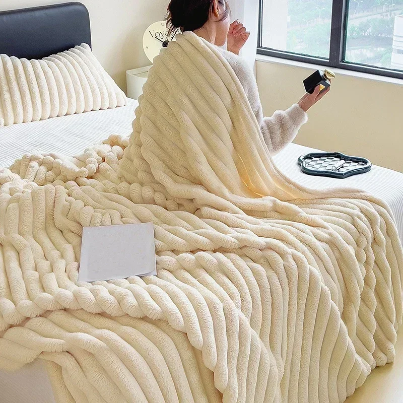 Blankets Winter Warm Blanket for Sofa Bedroom Soft Comfortable Fluffy Blanket Bed Covers Solid Color Bedspread Bed Suppiles