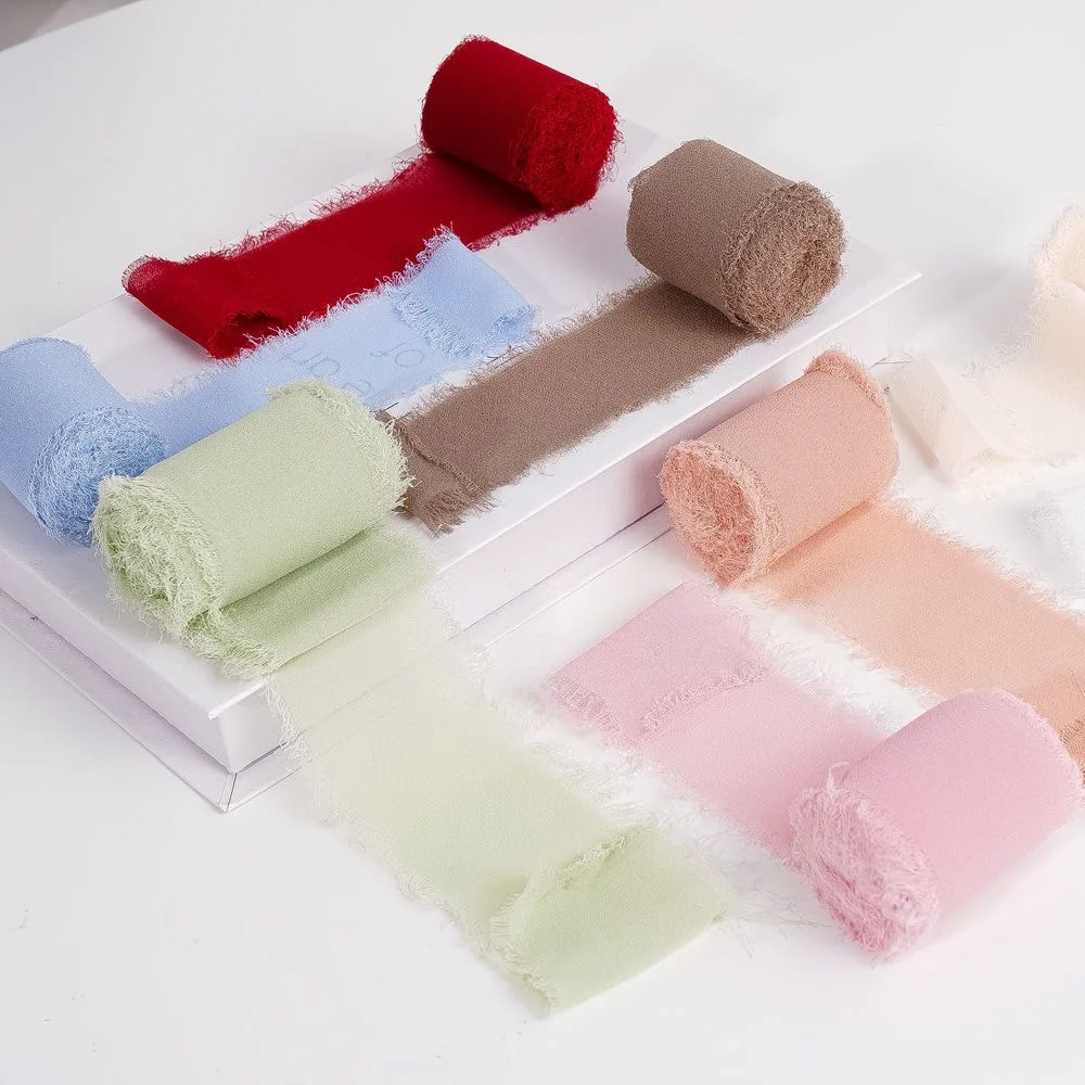 5m/Rolle 4cm Satin-Chiffon-Seidenband mit ausgefransten Kanten für DIY-Bastelarbeiten, Geschenkverpackungen, Hochzeitseinladungen, handgemachte Weihnachtsdekoration – Detail 4