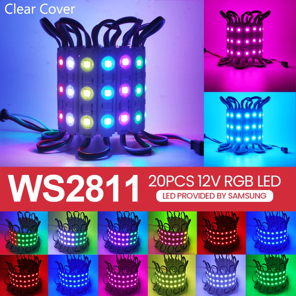 20pcs LED Module DC12V 3 LED WS2811 RGB LED Pixel Light Module Waterproof LED Lighting Full Color Smart Pixel Addressable Module