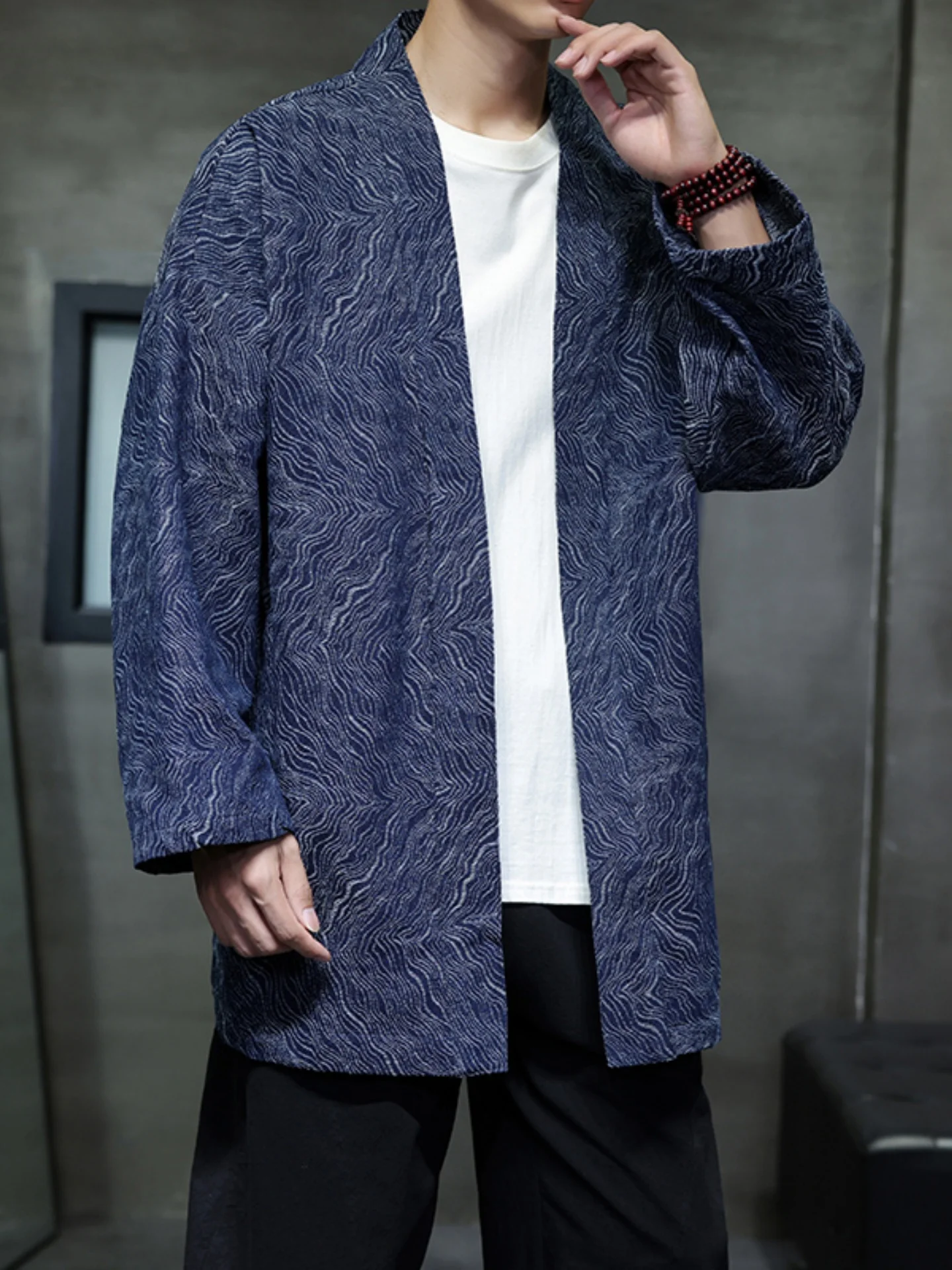 

Новый китайский мужской кардиган средней длины из денима Cote D'Or, осенний ветрозащитный плащ с декоративными пуговицами, свободный крой