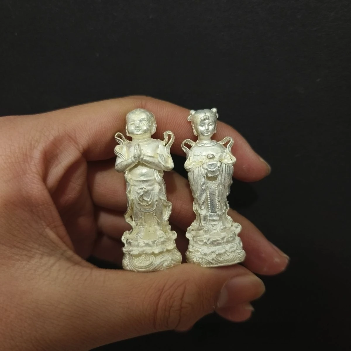 

1.9" Golden Boy Jade Girl Tea Table Ornament Shancai Boy Dragon Girl Home Ornament A Pair of Retro