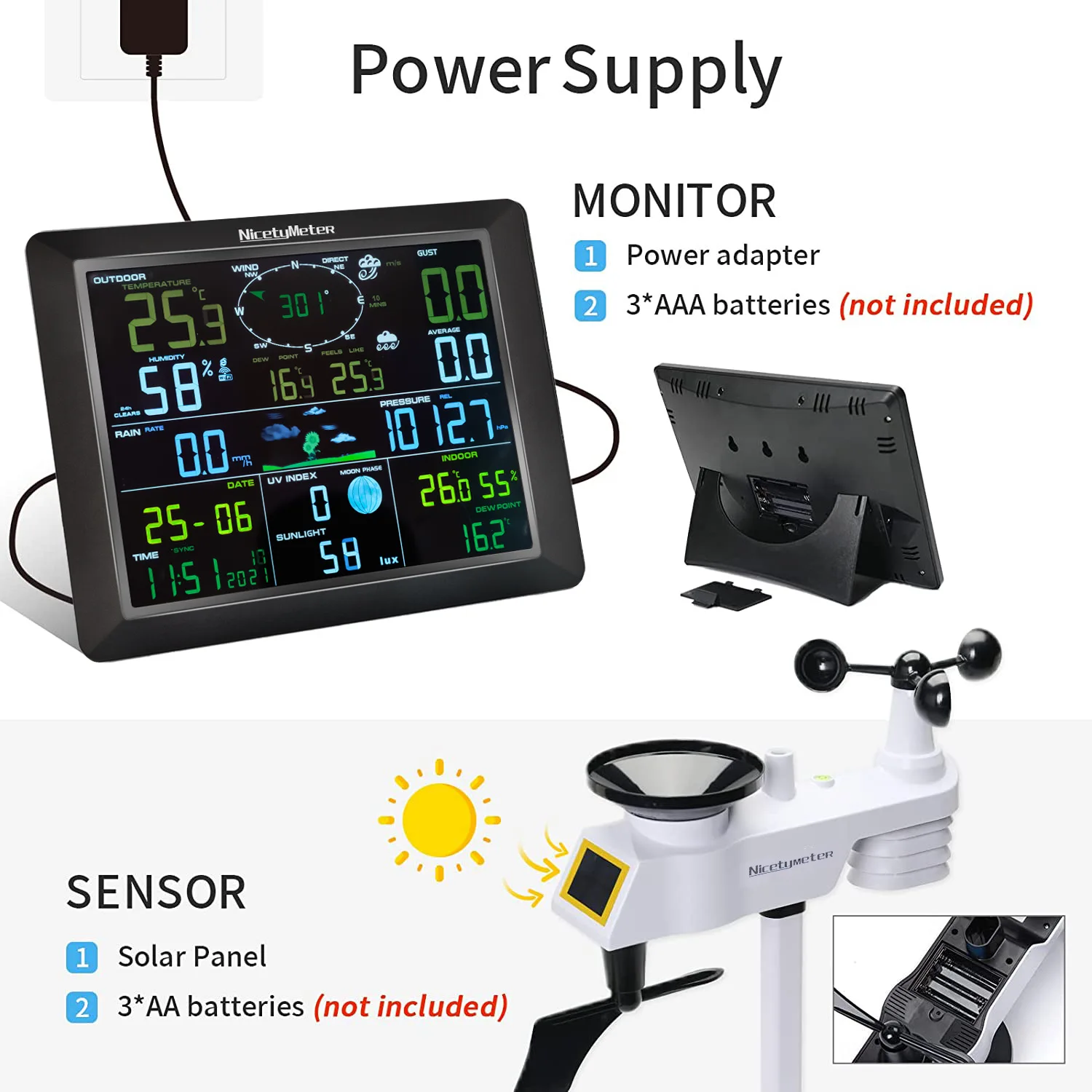 Factory Price Custom OEM Wireless Weather Station with Color Screen Display Solar Powered Outdoor Sensor Plastic USB