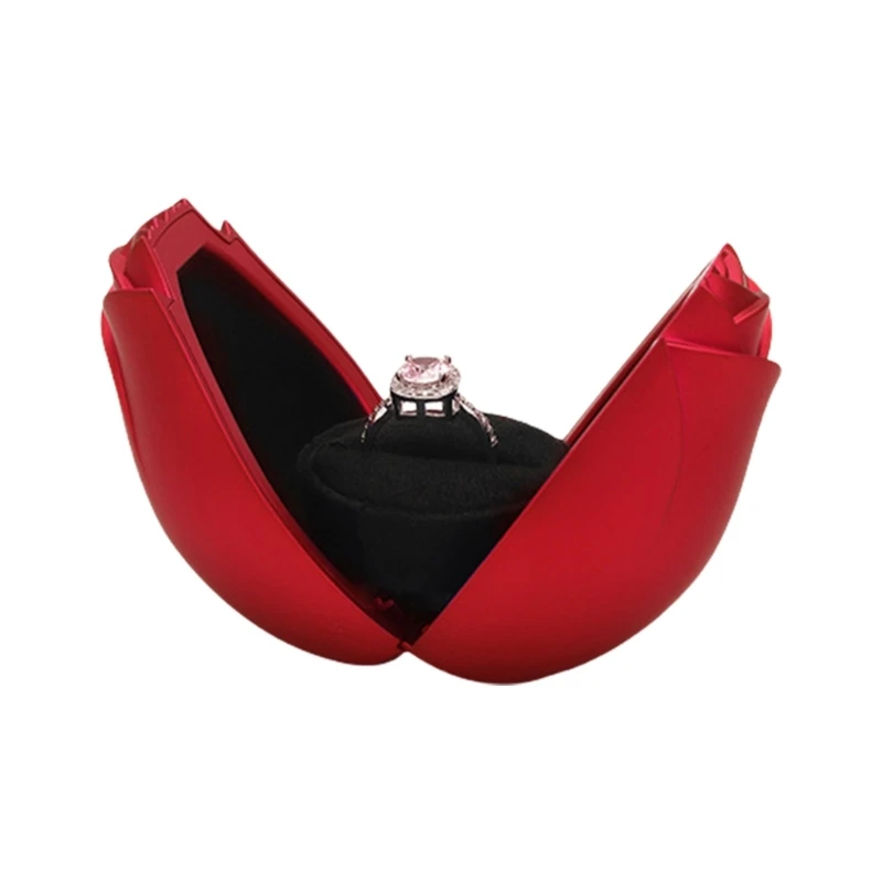 Double Opening Ring Box Rose Jewelry Container for Safekeeping Accessories N2UE