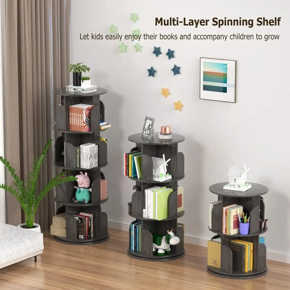 Rotating Bookshelf,Rotating Bookshelf Tower for Small Space,360Display 4Tier Floor Standing Storage Rack,Wood Narrow Book Shelf