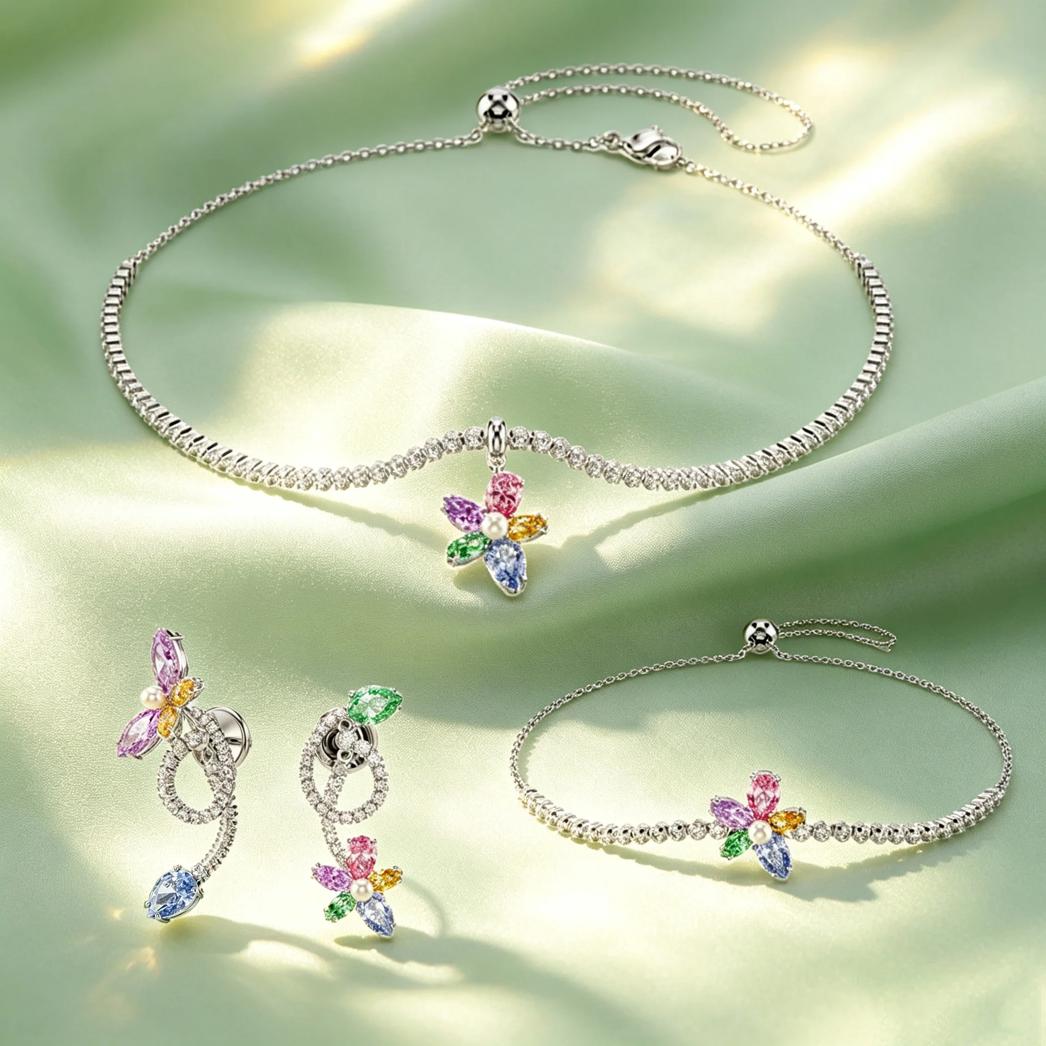 Women's Exquisite Multicolor Butterfly Floral Jewelry Set