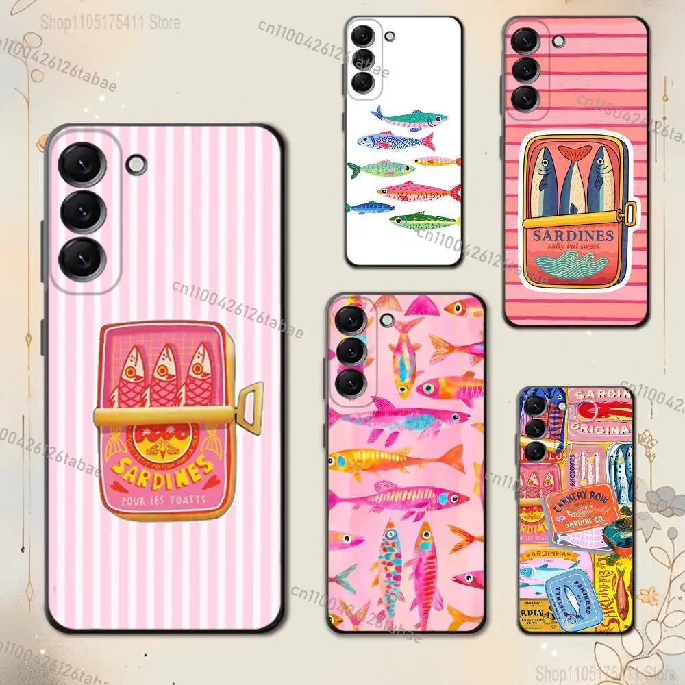 Sardines Fish Art For Samsung Galaxy A73,52,32,71,41,53,31,72,22,5G,J7,Note,8,9 Soft Black Dust-proof Cover