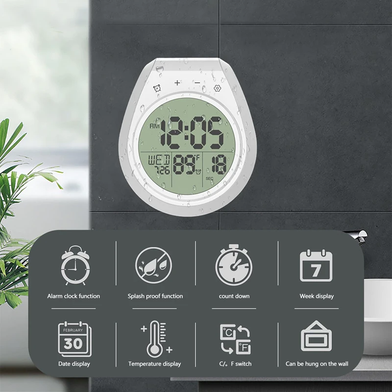 Waterproof Shower Timer Digital Clock Touch Screen Alarm Suction Cup LCD Bathroom Timer for Kids Adults Water Saving Device 2026