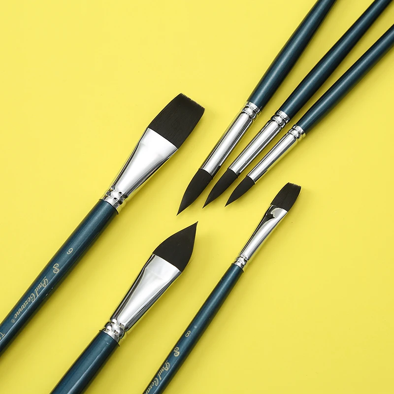 Flat, round pointed, cat tongue mixed hair set gouache watercolor acrylic oil paintbrush for beginner art students