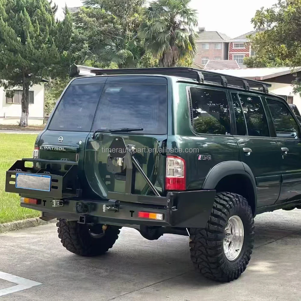 

4x4 Offroad SUV Outdoor Camping Car Protect Bar Rear Bumper Set for Y61 2005 Steel Frame with Jerry Can Tyre Mount