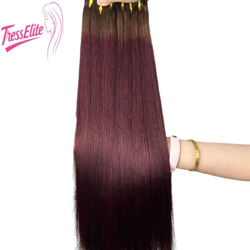 Tono dual degradado de alta amplitud premium # El cabello t4/99J teje con huesos súper dobles dibujados rectos crea una apariencia de moda