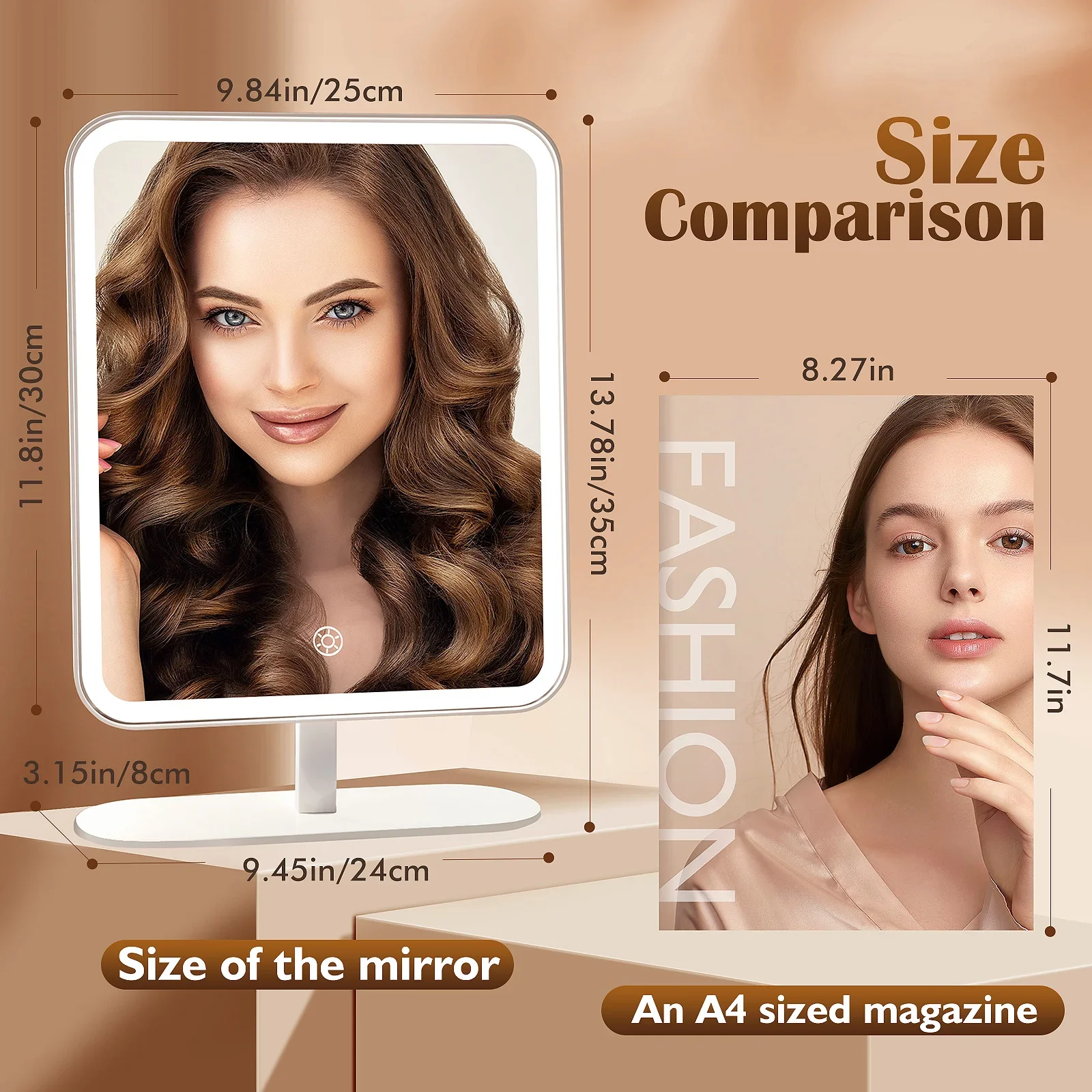 Portable LED Makeup Mirror 5X Magnification, Touch Control, Rechargeable, Dimmable Light 120° Adjustable Stand, HD Vanity Mirror