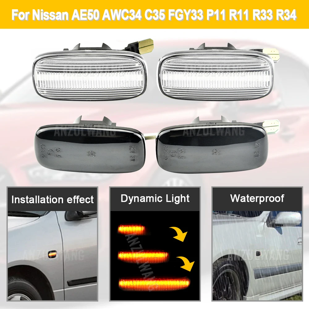 

For Nissan AE50 ambulance AWC34 STAGEA FGY33 CIMA P11 P11E R11 Presea 2Pcs Dynamic LED Side Marker Lights Turn Signal Lamps
