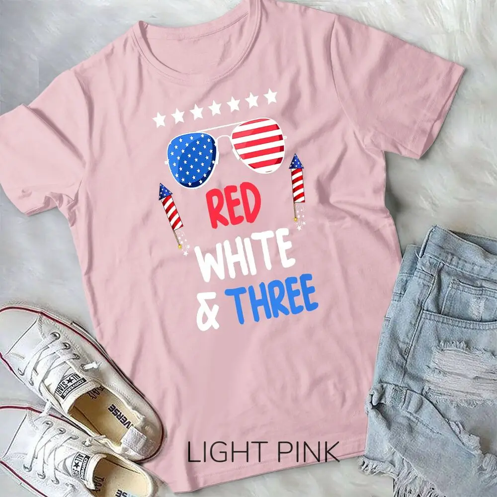 Kids Red White & Three 3rd Birthday 4th Of July Independence Day Unisex T-shirt
